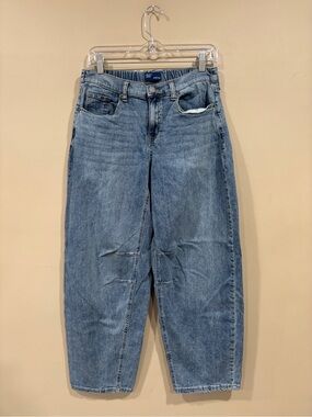 Project Indigo Women’s Back Elastic Waistband Light Wash Barrel Jeans Size M